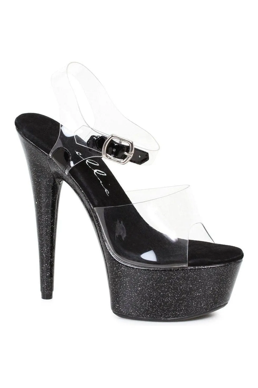 609-KNOX Stripper Sandal | Black Glitter