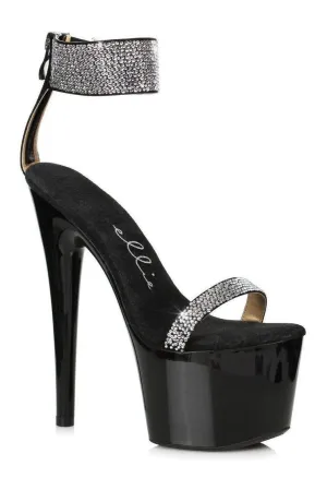 709-ANIKA Stripper Sandal | Black Rhinestones