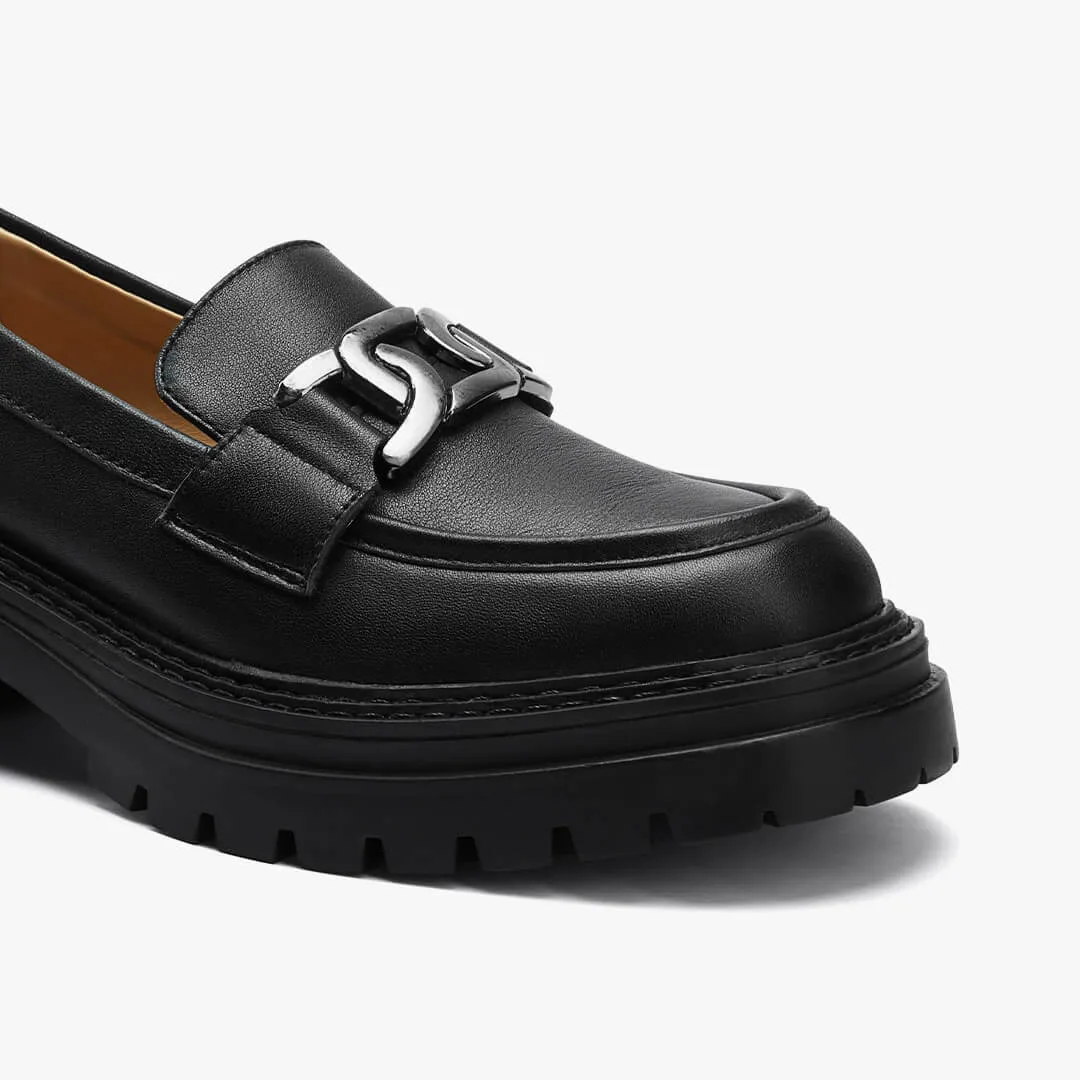 *ALCOR BLACK - flatform leather brogue