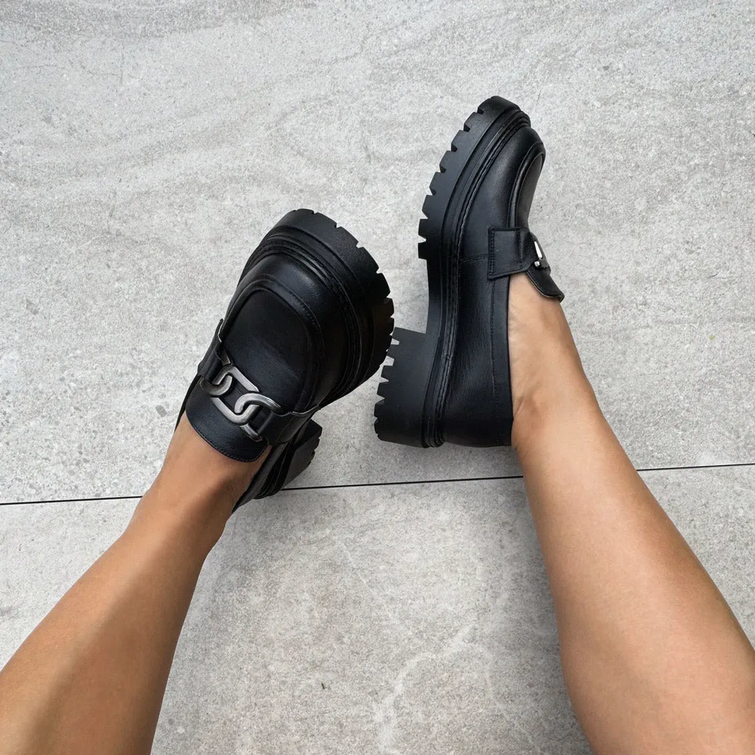 *ALCOR BLACK - flatform leather brogue