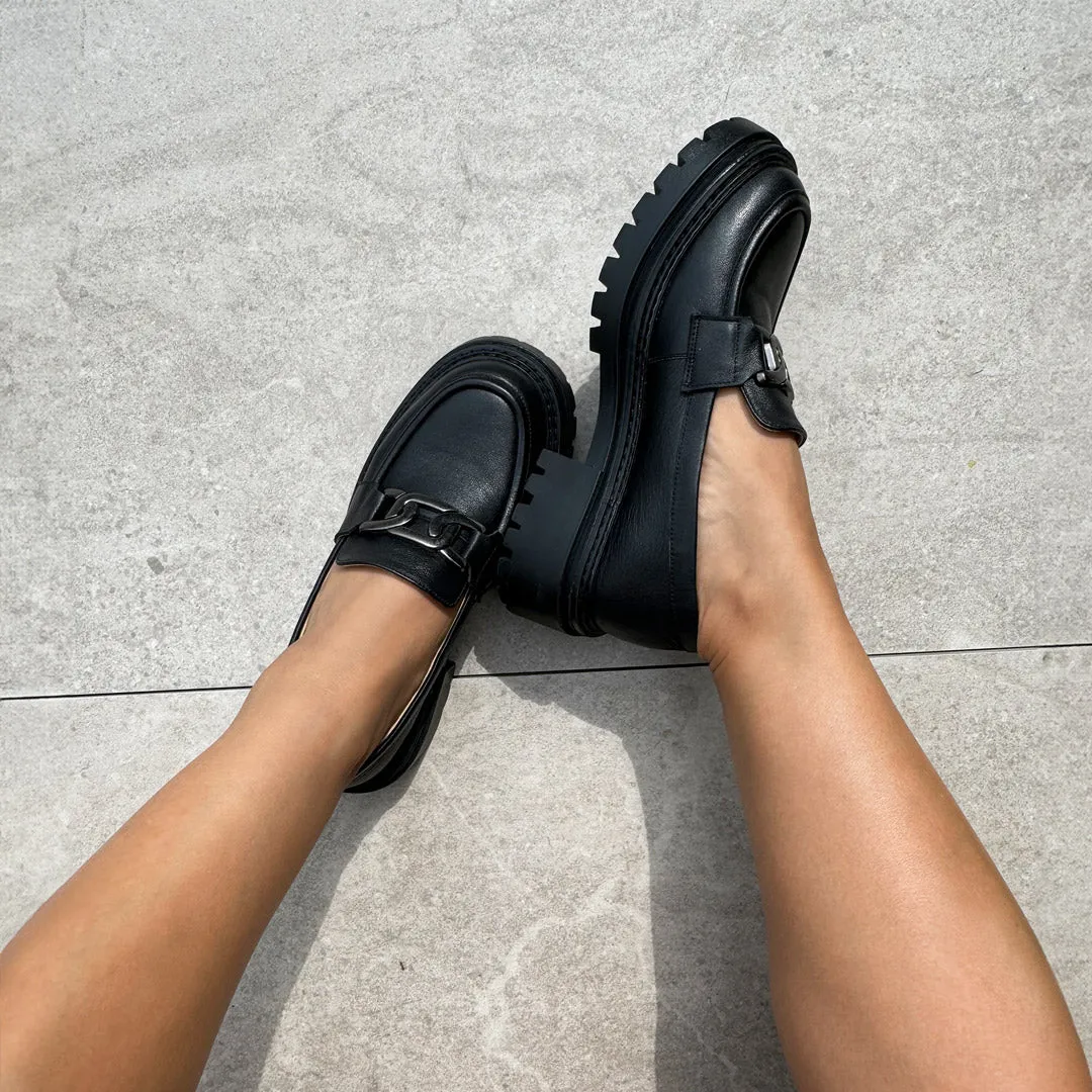 *ALCOR BLACK - flatform leather brogue