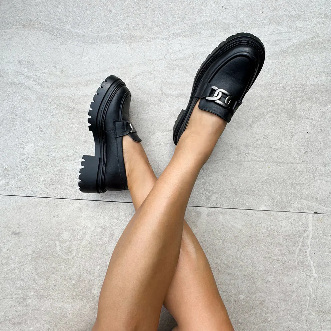 *ALCOR BLACK - flatform leather brogue