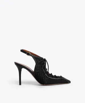 Alessandra 85 Black Lace Slingbacks