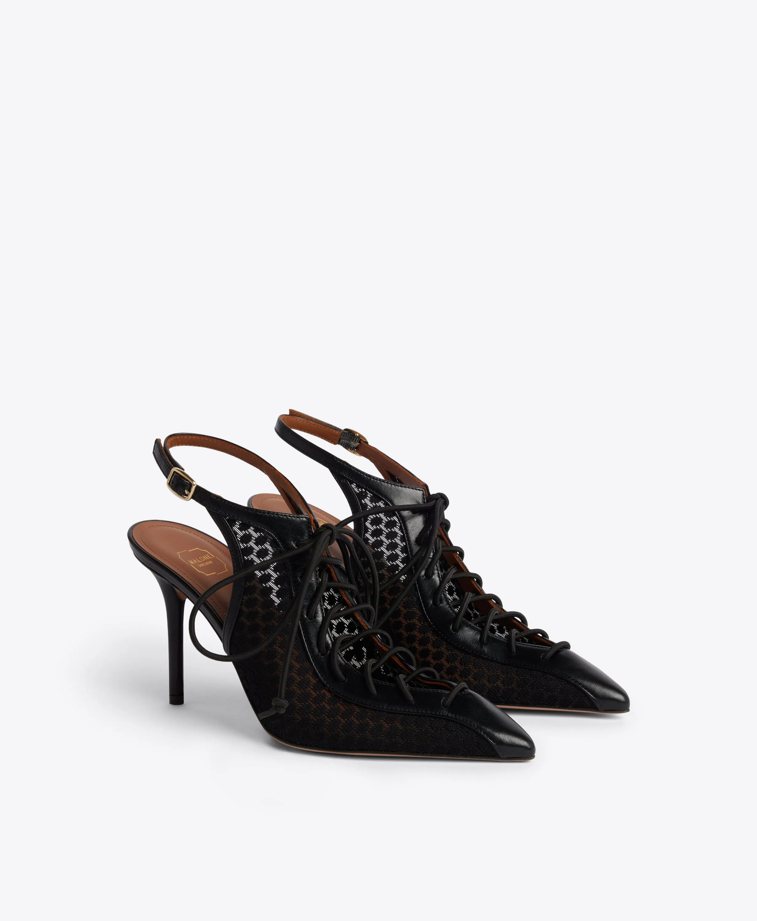 Alessandra 85 Black Lace Slingbacks