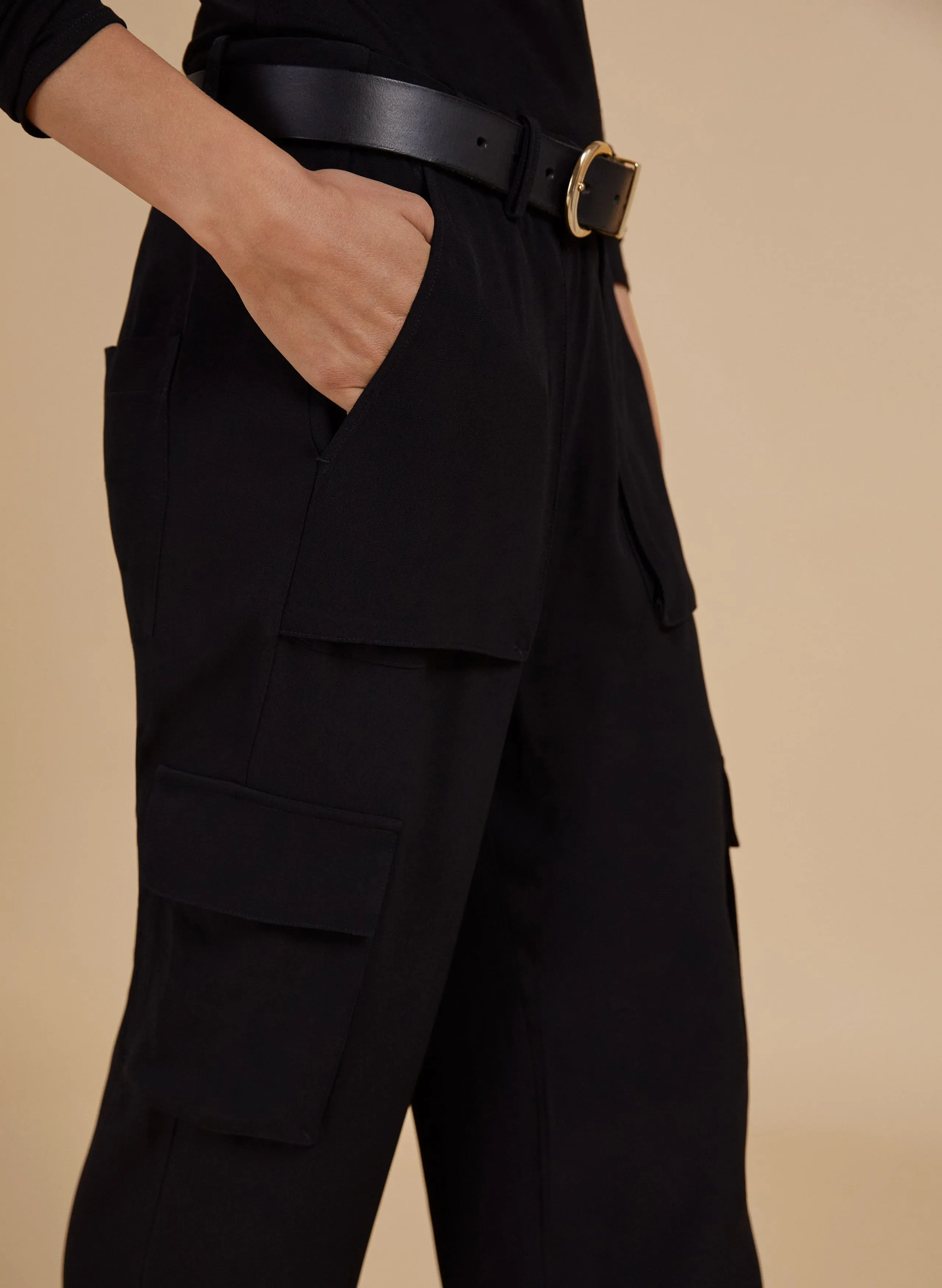 Azalea Ecojilin Viscose Luxe Cargo Trousers | Caviar Black