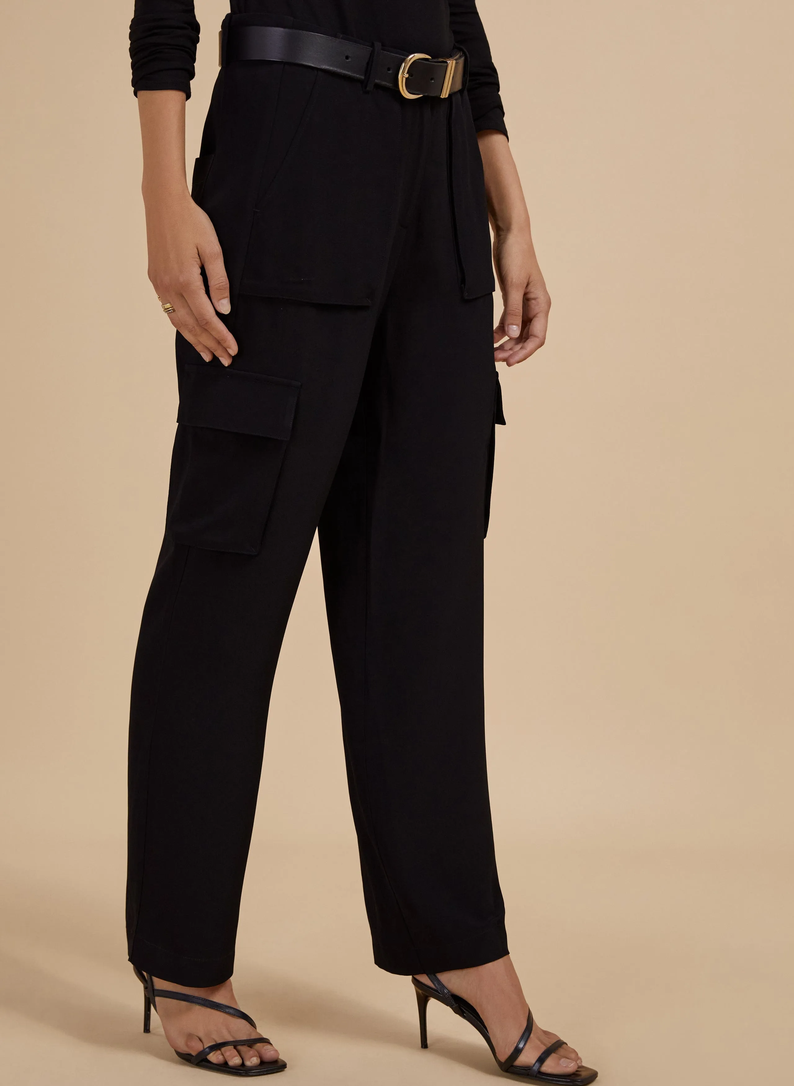 Azalea Ecojilin Viscose Luxe Cargo Trousers | Caviar Black