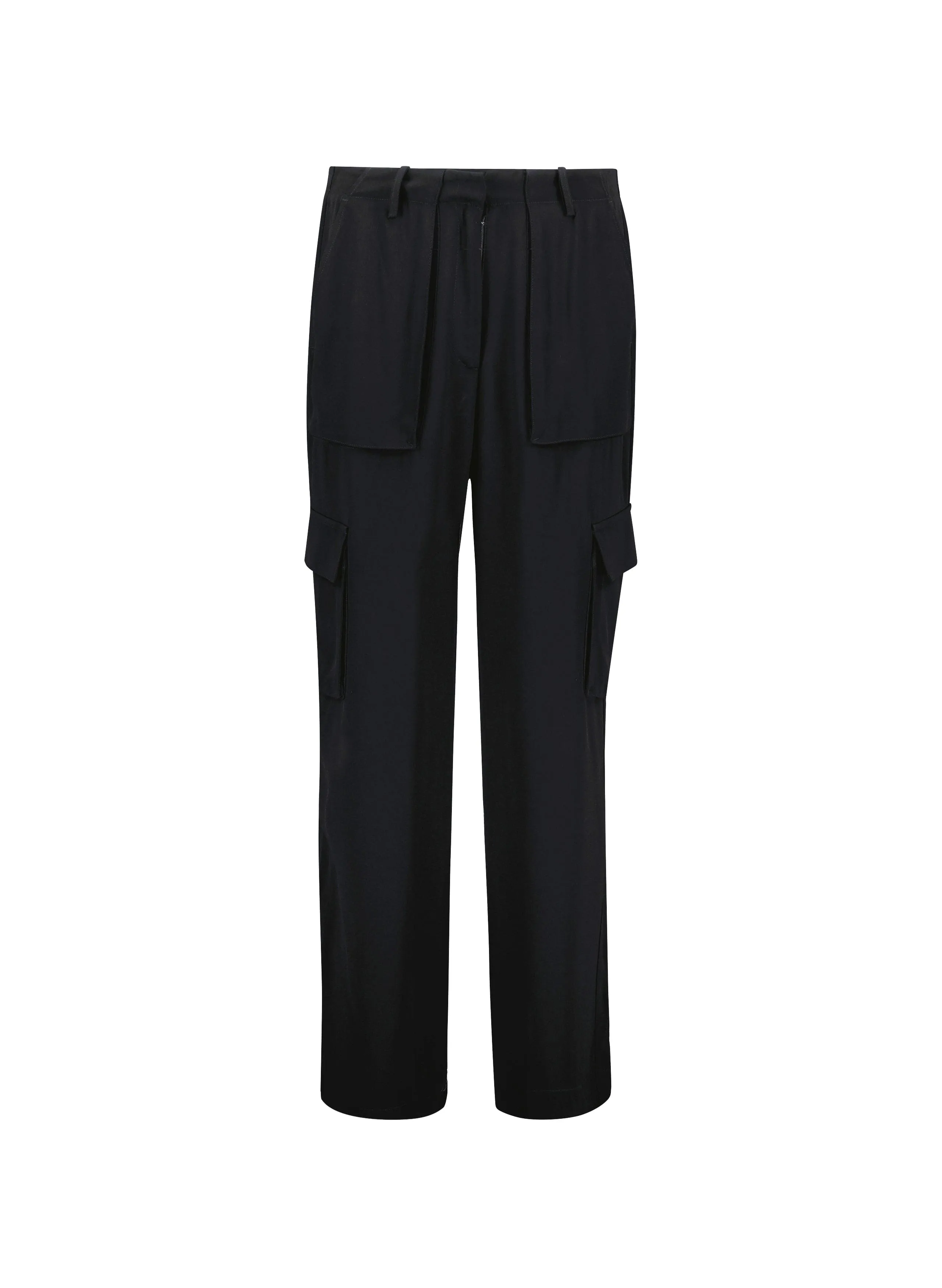 Azalea Ecojilin Viscose Luxe Cargo Trousers | Caviar Black