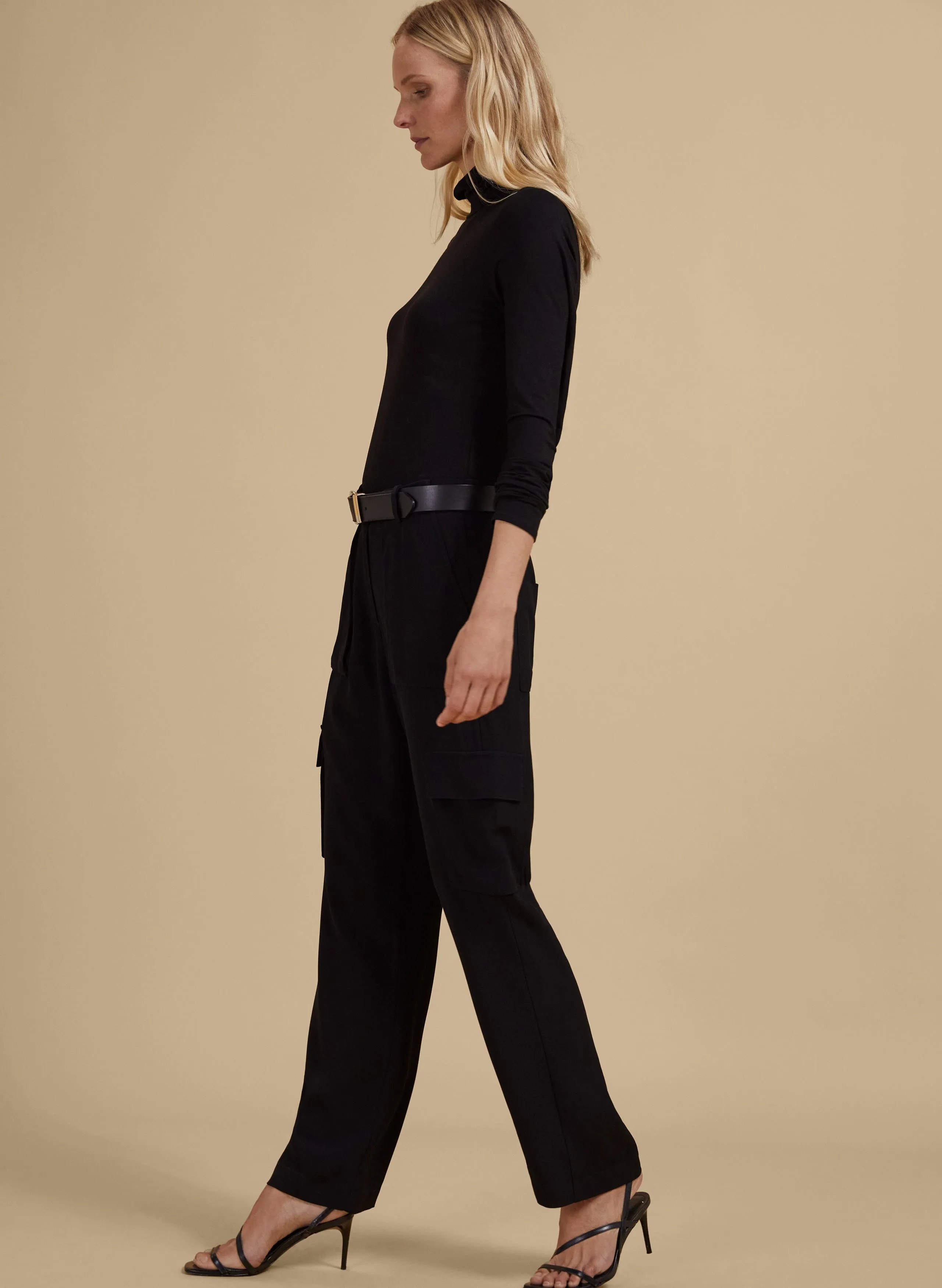 Azalea Ecojilin Viscose Luxe Cargo Trousers | Caviar Black