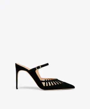 Bardot 90 Black Suede Heeled Mules