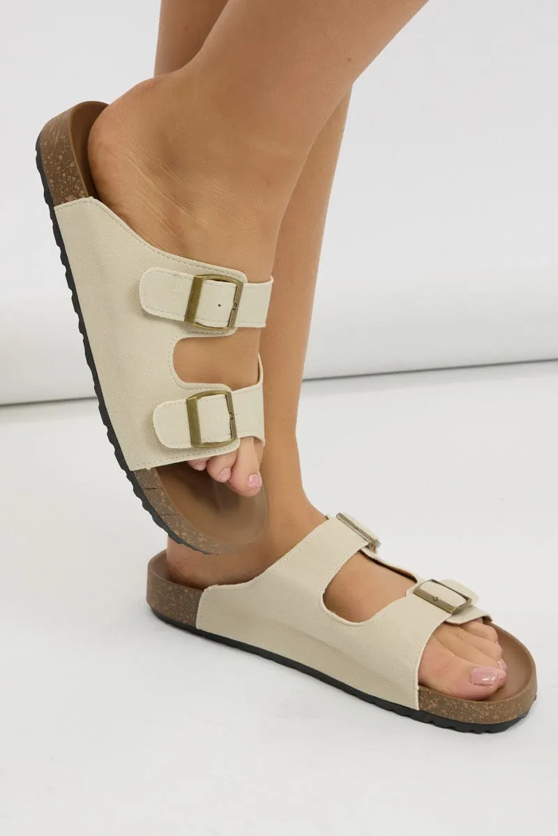 Beige Double Strap Buckle Sandals