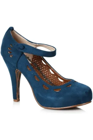 Bettie Page Yvette Vintage Pump  | Blue Faux Leather