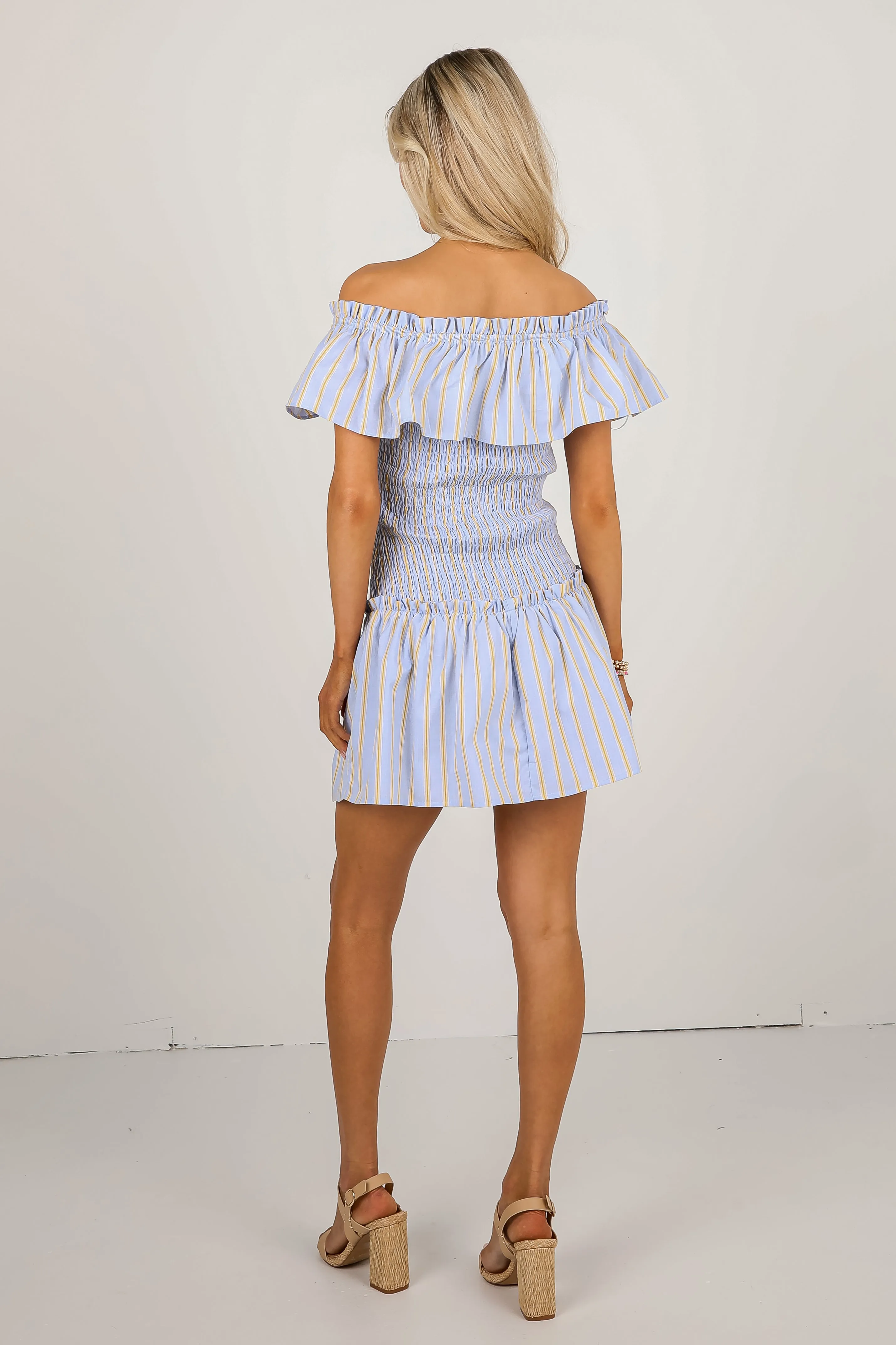 Blissful Love Light Blue Striped Smocked Mini Dress