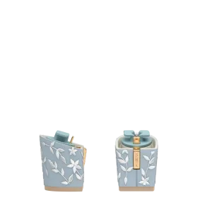 Block Heel Kit 3 Baby Blue Floral Embroidery