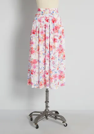 Blooming Watercolors Midi Skirt