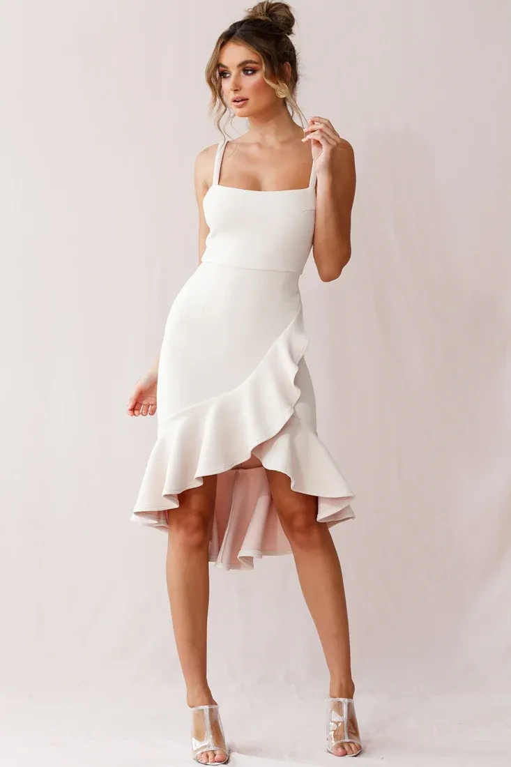Cartagena High-Low Asymmetric Salsa Dress Beige