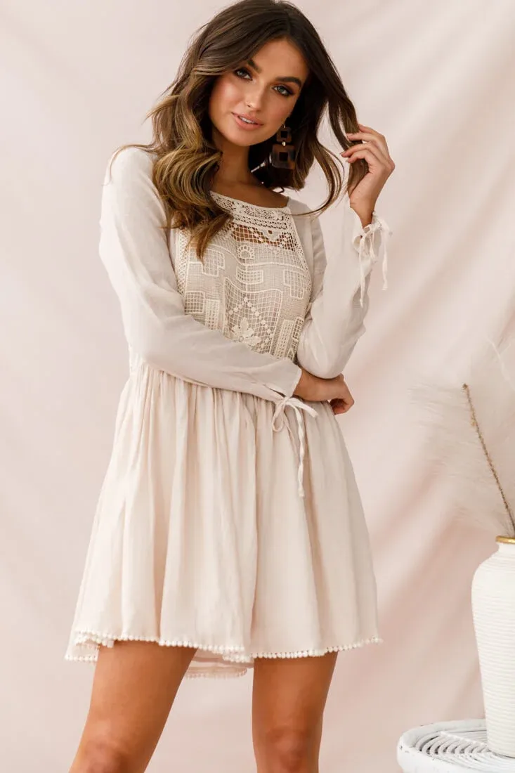 Cassie Embroidered Bust Swing Dress Beige