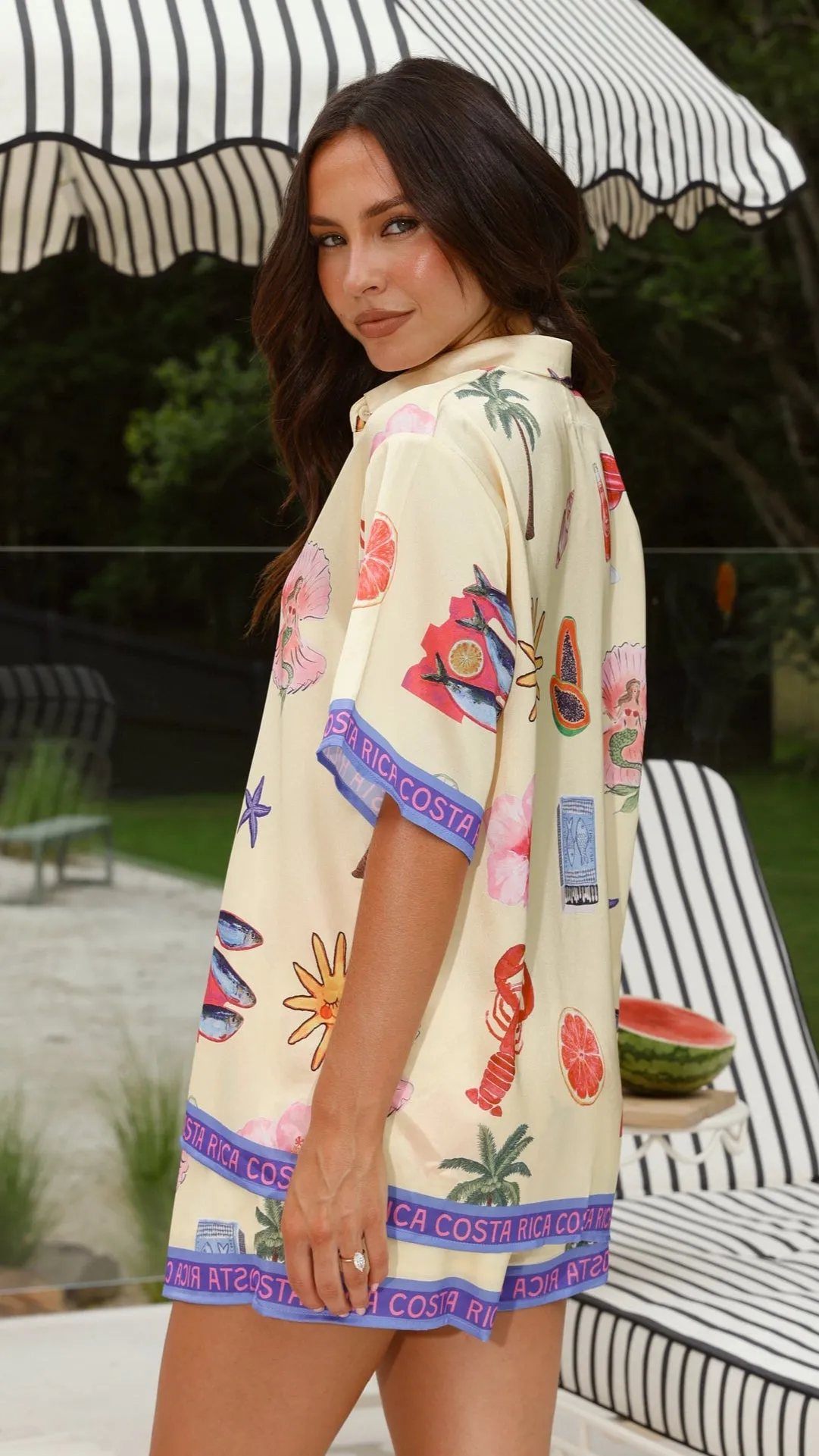 Costa Rica Satin Shirt and Shorts Set - Yellow