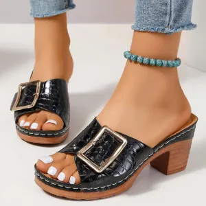 Crocodile-Textured Chunky Heel