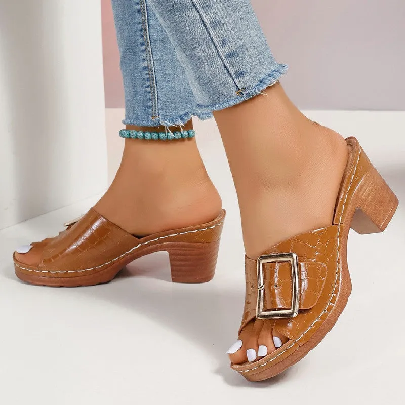 Crocodile-Textured Chunky Heel