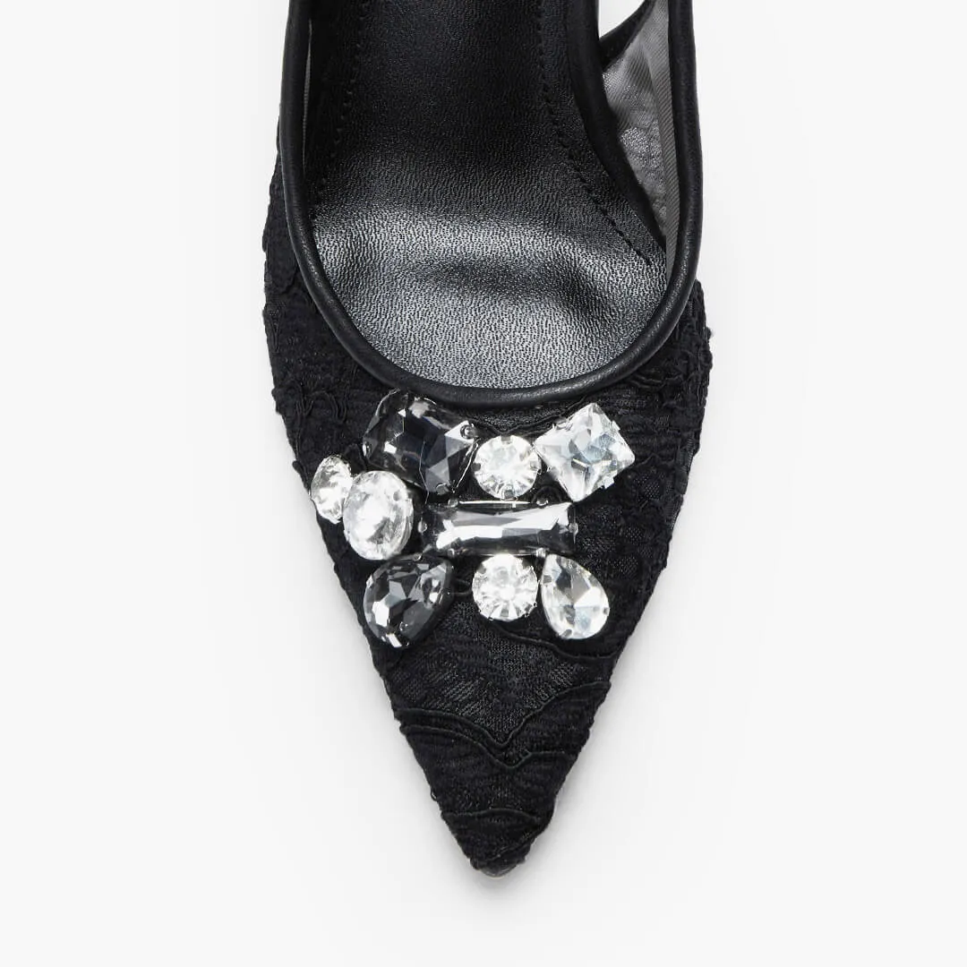 *DIAMOND- black lace slingback