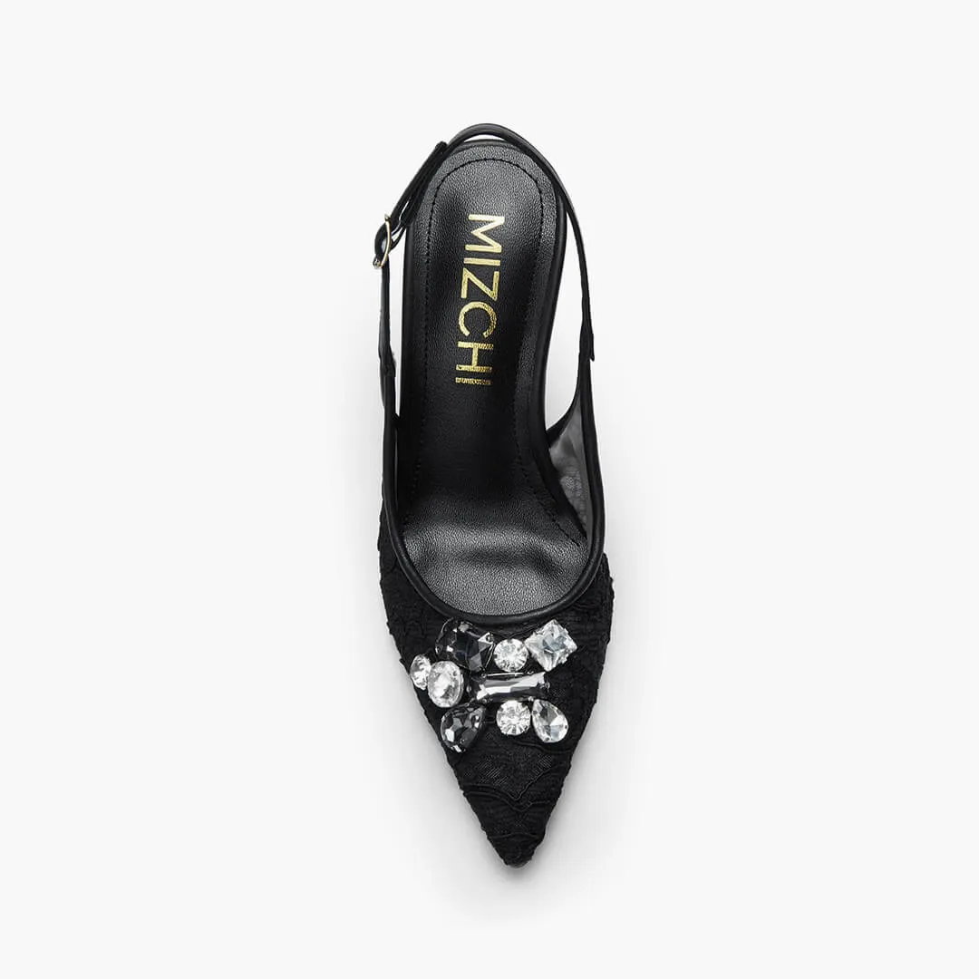*DIAMOND- black lace slingback
