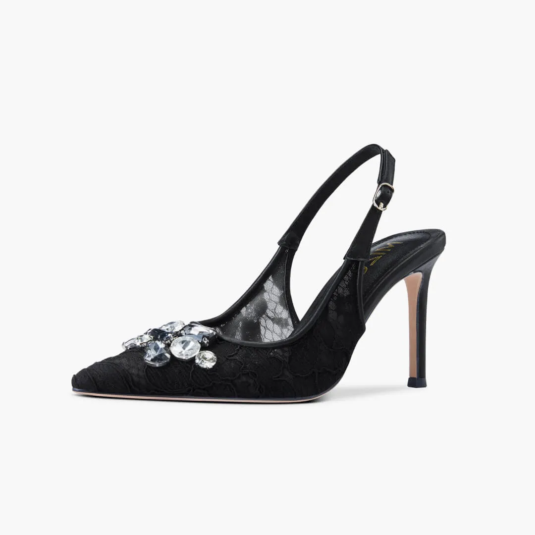 *DIAMOND- black lace slingback