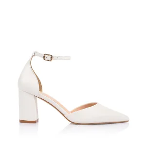 Eli Closed Toe Block Heels - Chalk White