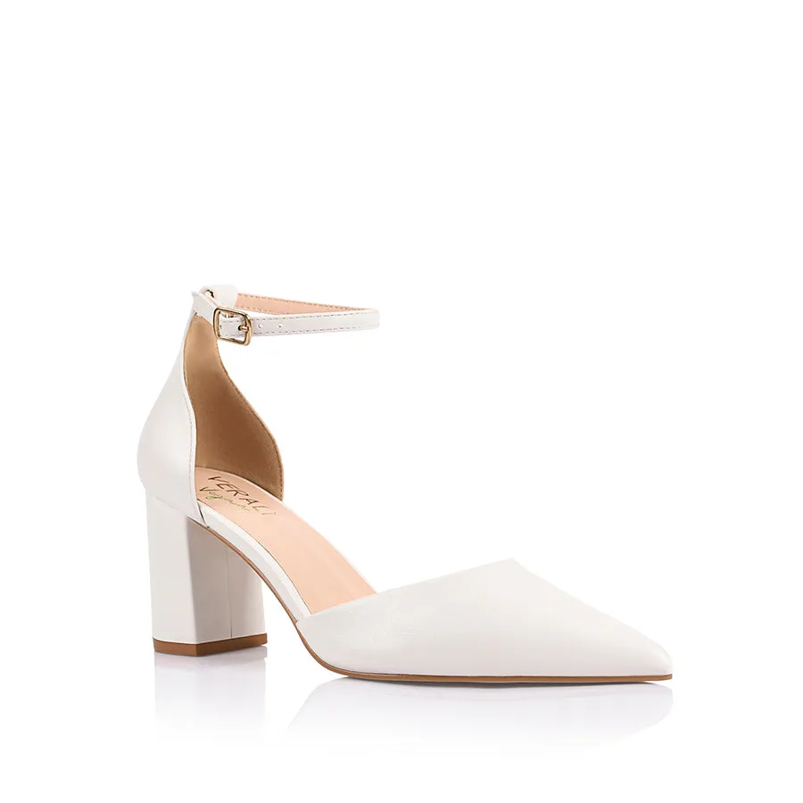 Eli Closed Toe Block Heels - Chalk White
