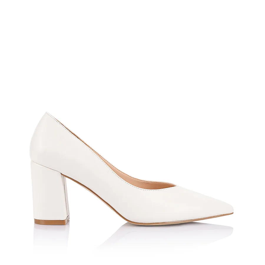 Elliot Block Heel Pumps - Chalk White