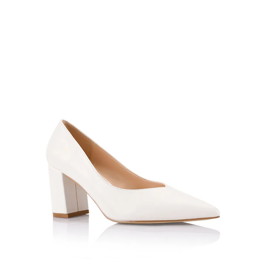 Elliot Block Heel Pumps - Chalk White