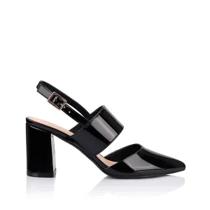 Ena Closed Toe Block Heels - Black Patent