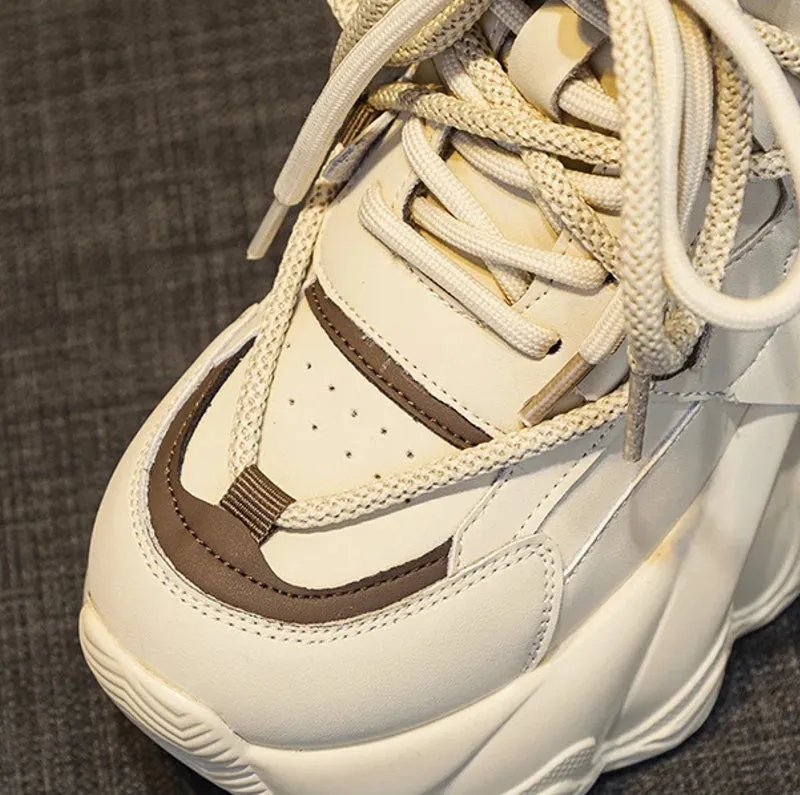 Fashion Height Increasing Genuine Leather Women Sneakers