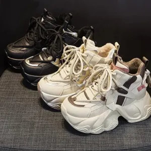 Fashion Height Increasing Genuine Leather Women Sneakers