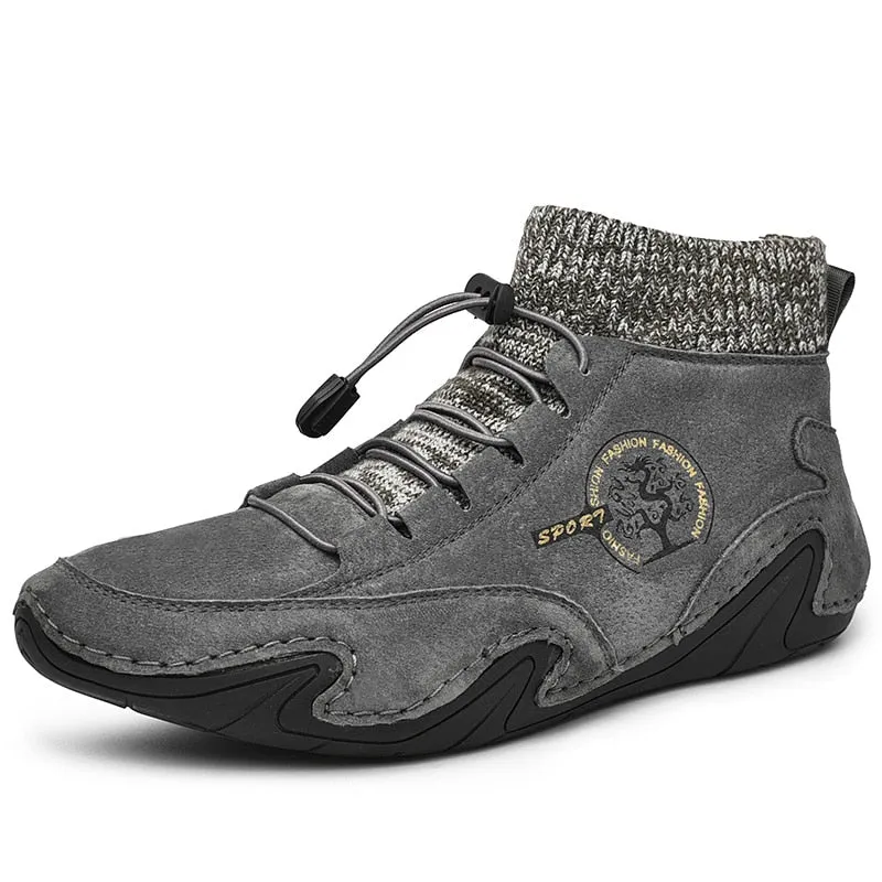 Fashion Leather Boots Men Snow Casual Shoes Men Outdoor Light Ankle Antislip Warm
