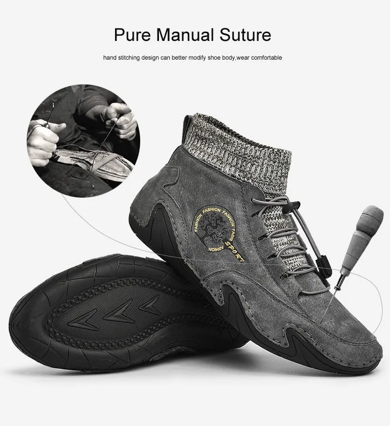 Fashion Leather Boots Men Snow Casual Shoes Men Outdoor Light Ankle Antislip Warm