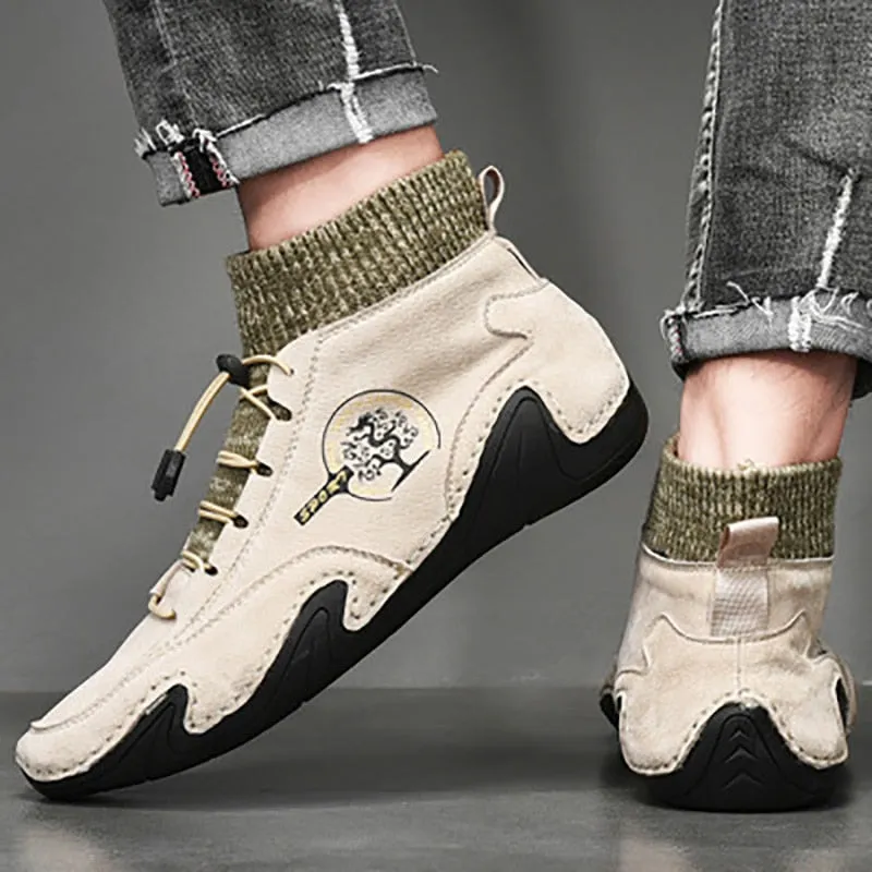 Fashion Leather Boots Men Snow Casual Shoes Men Outdoor Light Ankle Antislip Warm