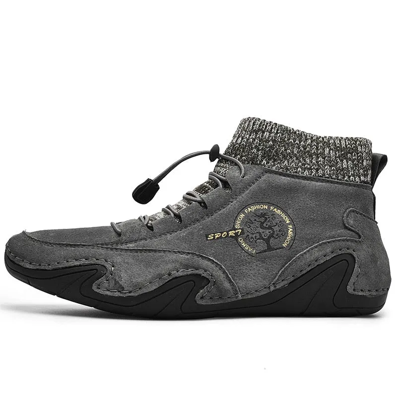 Fashion Leather Boots Men Snow Casual Shoes Men Outdoor Light Ankle Antislip Warm
