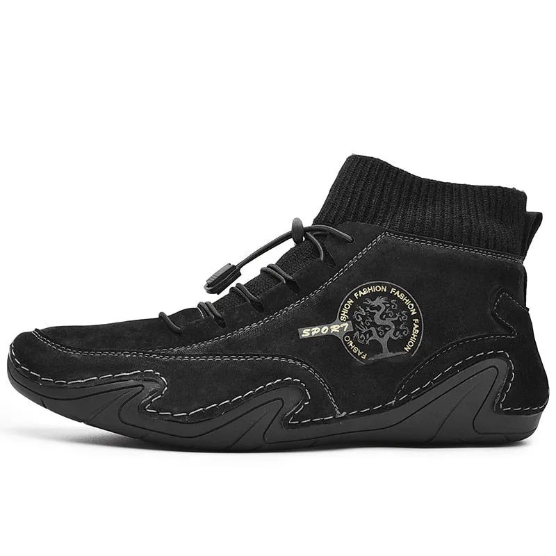 Fashion Leather Boots Men Snow Casual Shoes Men Outdoor Light Ankle Antislip Warm