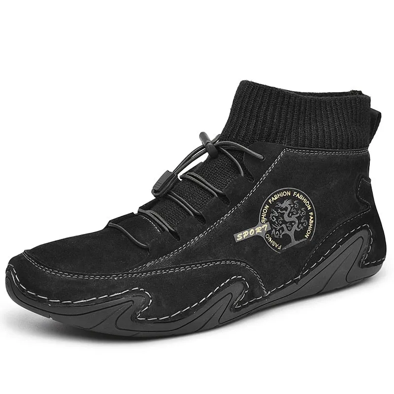 Fashion Leather Boots Men Snow Casual Shoes Men Outdoor Light Ankle Antislip Warm