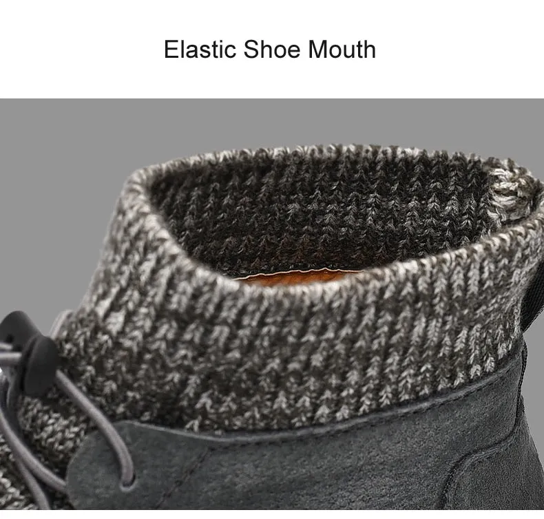Fashion Leather Boots Men Snow Casual Shoes Men Outdoor Light Ankle Antislip Warm
