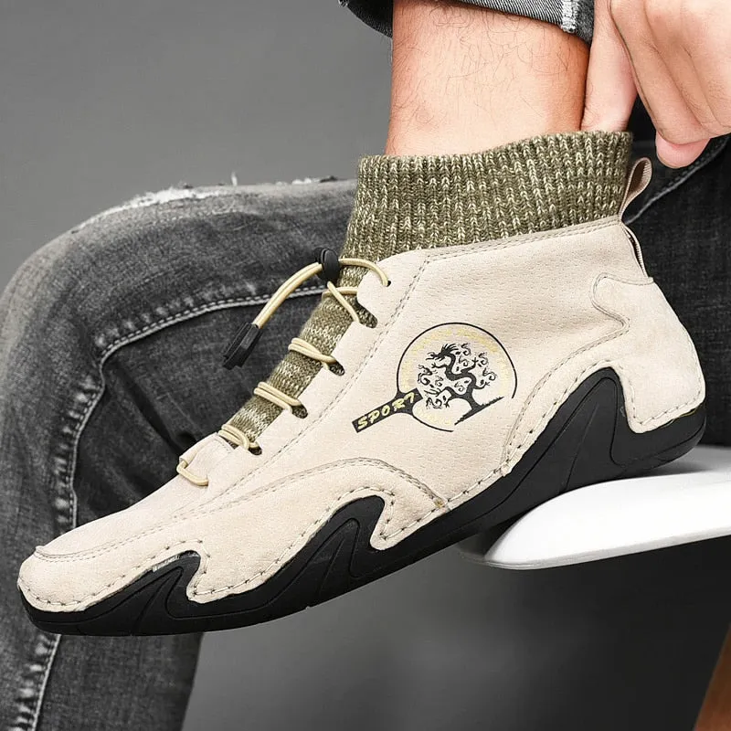Fashion Leather Boots Men Snow Casual Shoes Men Outdoor Light Ankle Antislip Warm