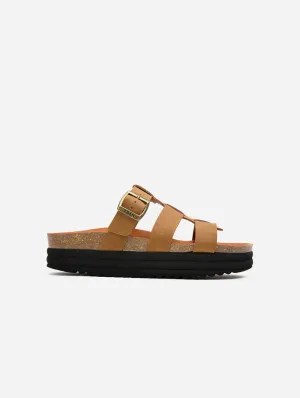 Fig Women's Vegan Suede Slide Footbed Sandals | Tan