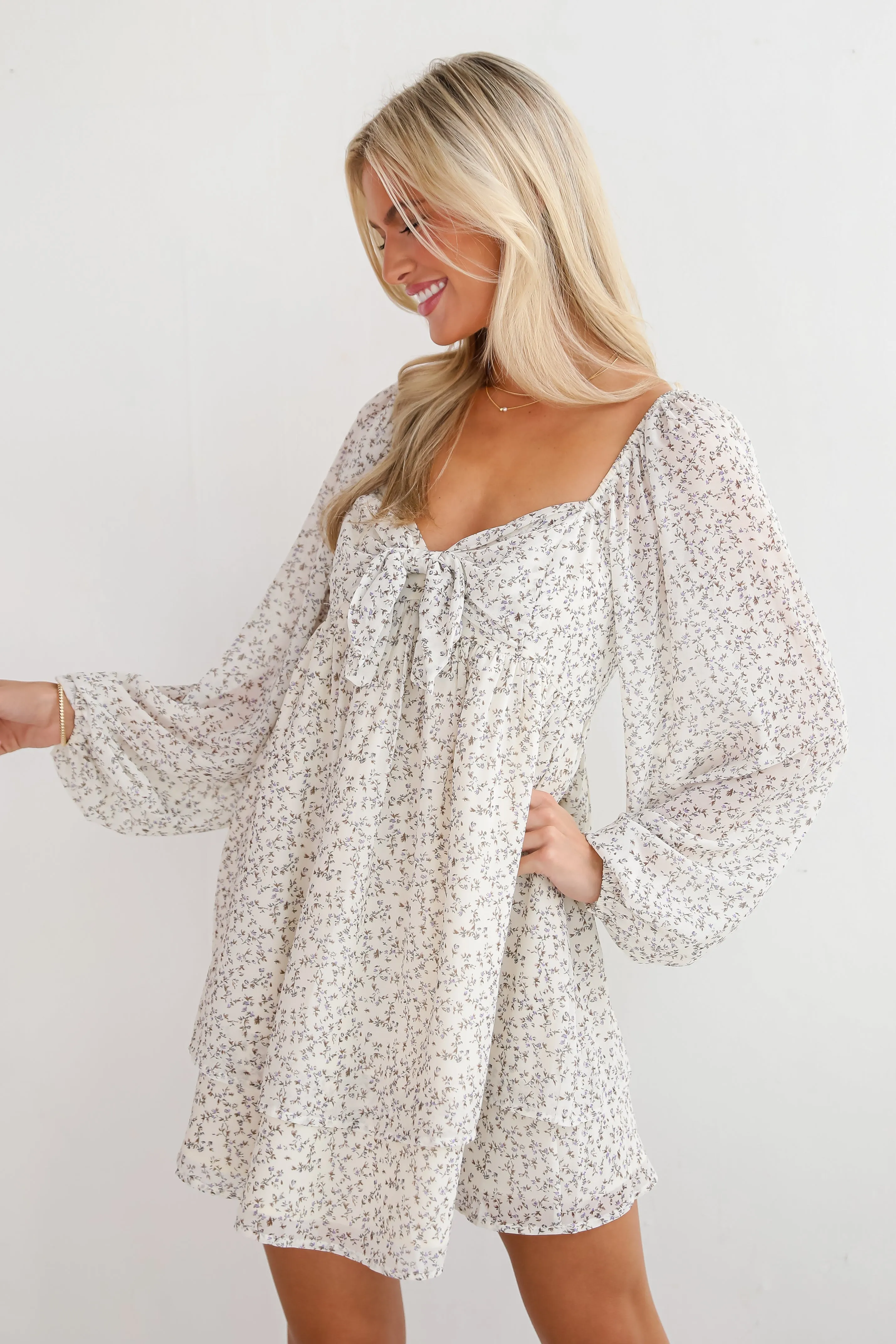 FINAL SALE - Completely Charismatic Ivory Floral Mini Dress