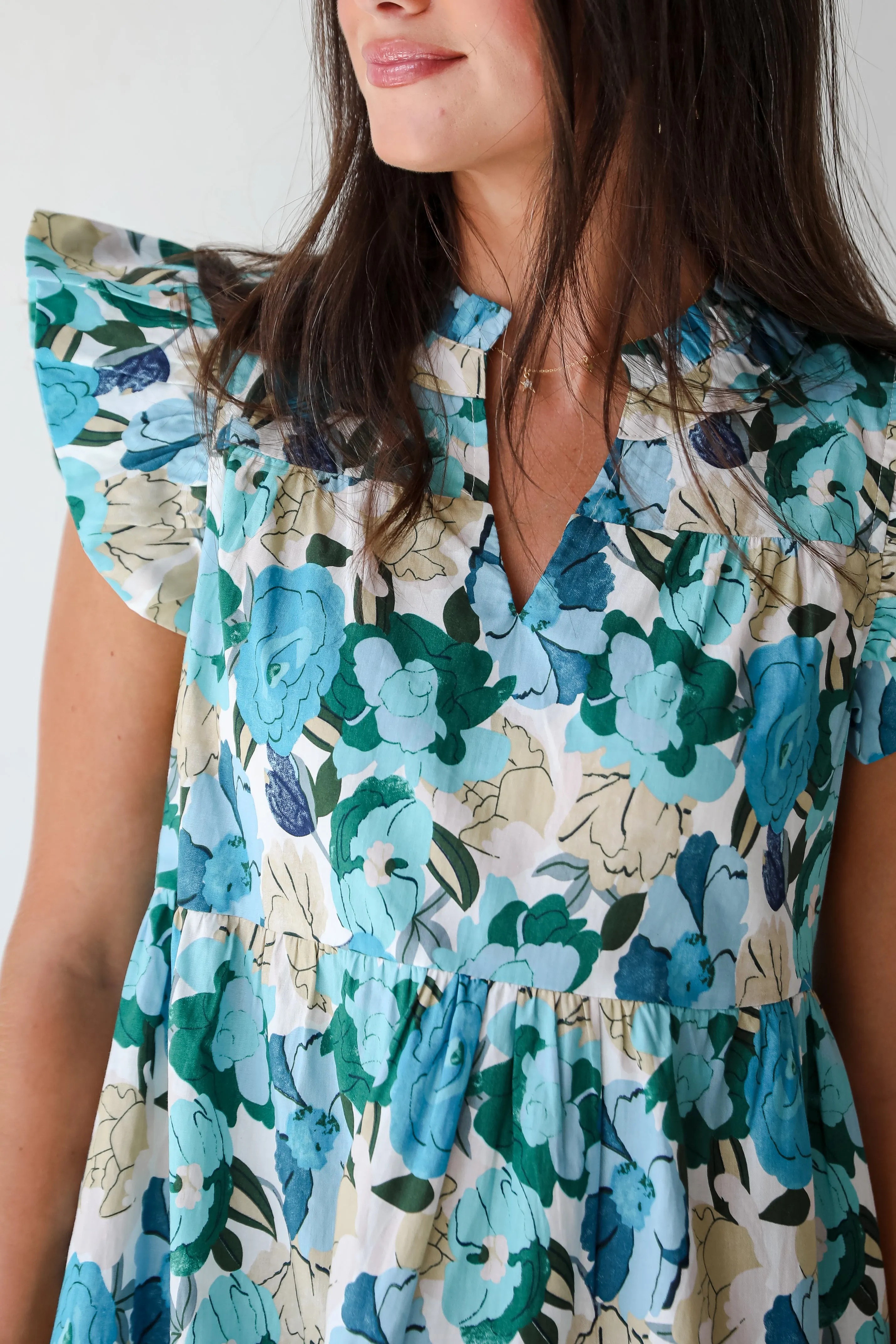 FINAL SALE - Flourishing Confidence Blue Floral Tiered Mini Dress