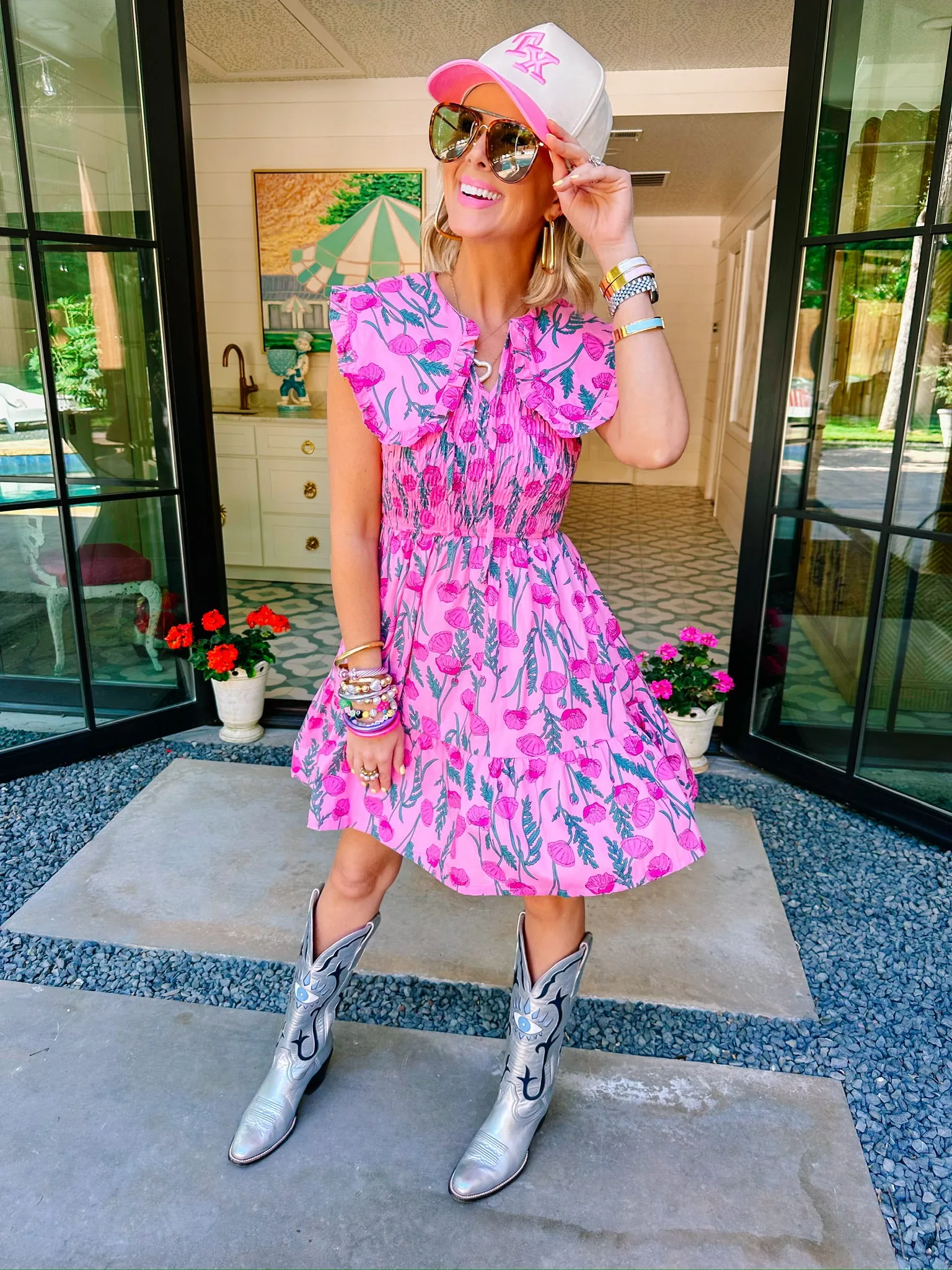 FOREVER AND ALWAYS FLORAL SMOCKED COLLAR DRESS - PINK