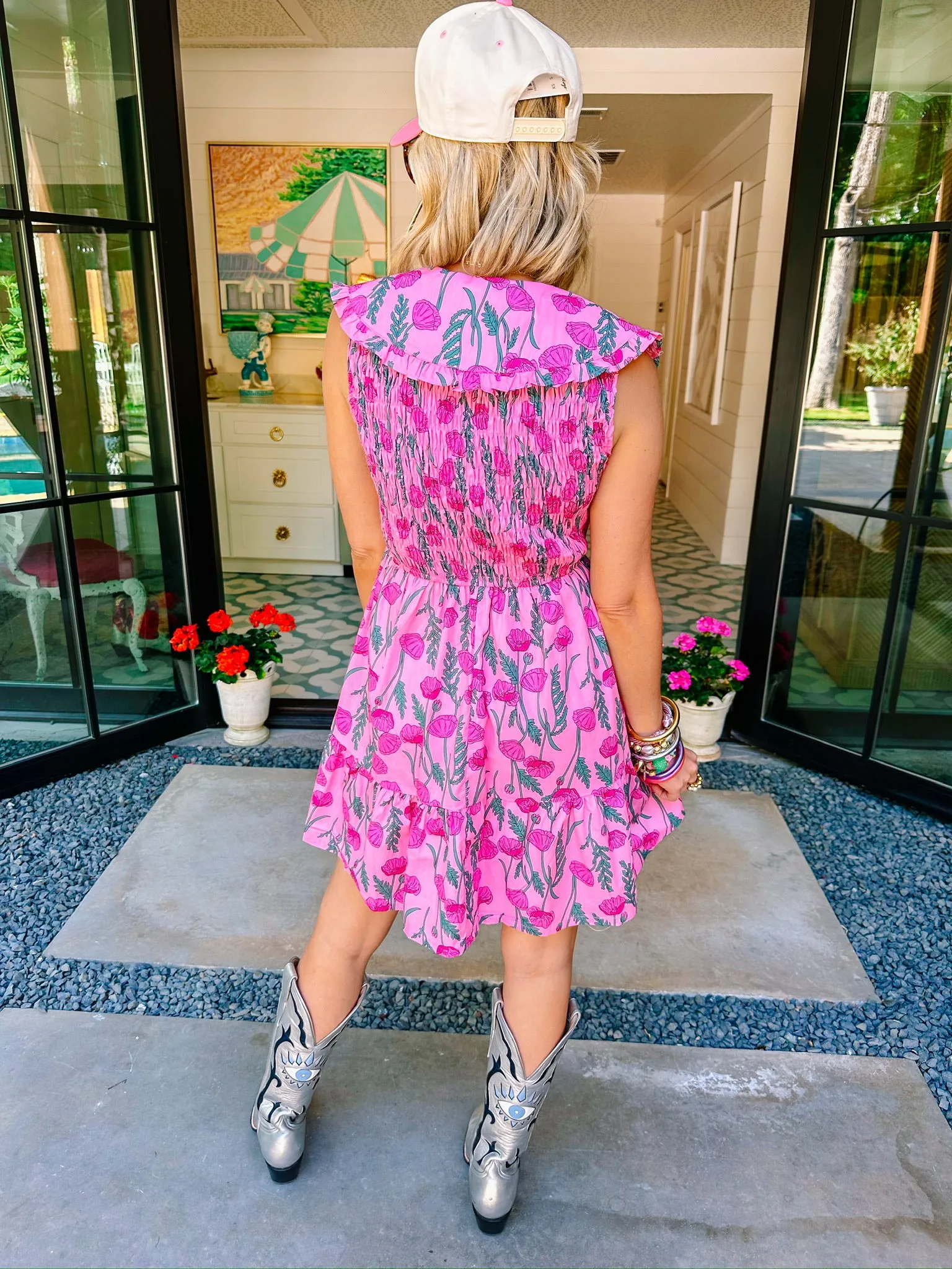 FOREVER AND ALWAYS FLORAL SMOCKED COLLAR DRESS - PINK