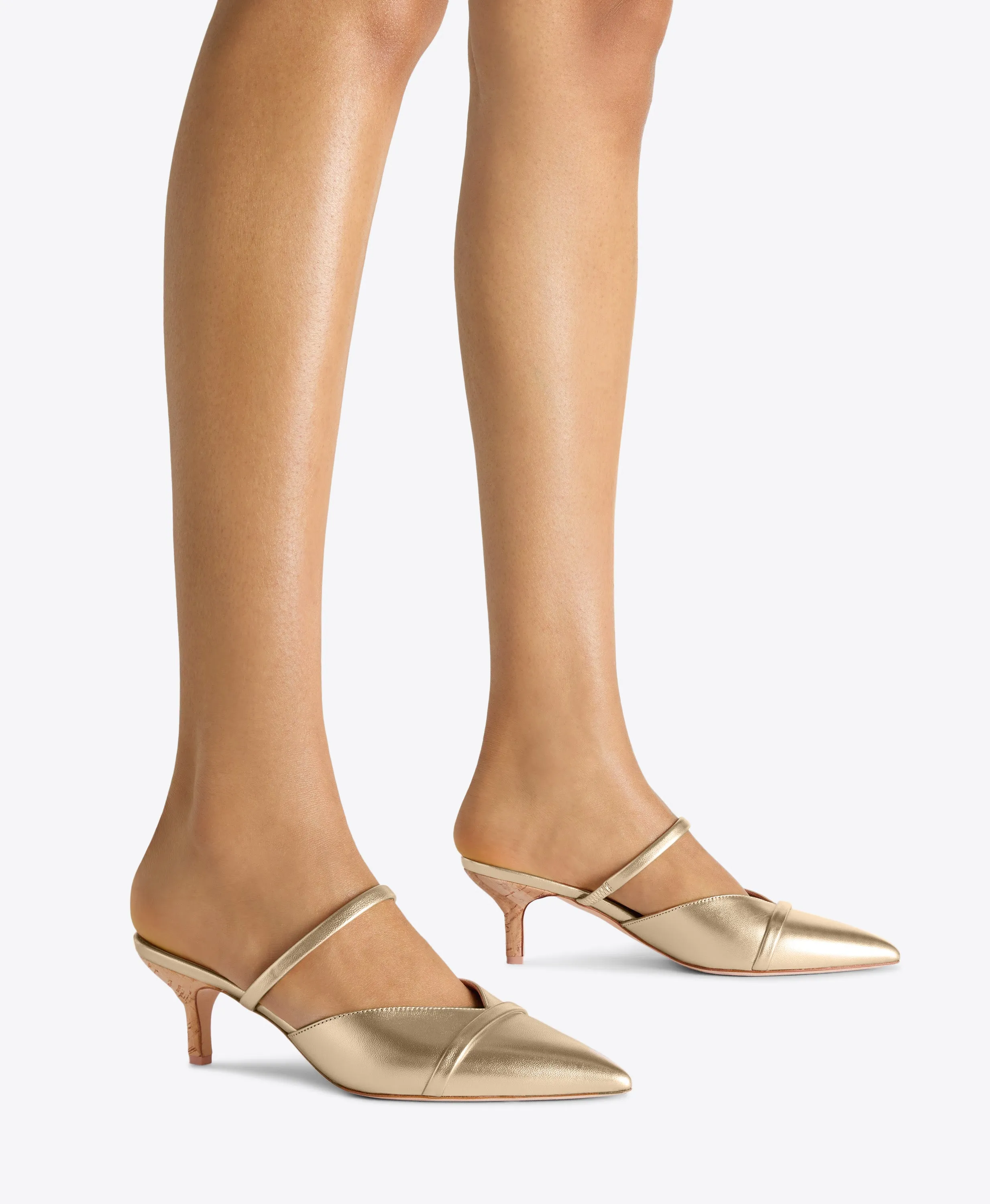 Frankie 45 Gold Leather Kitten Heels