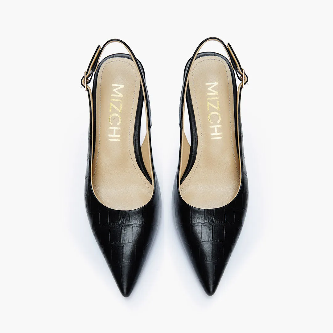 *GISELLE BLACK CROC - animal print slingback