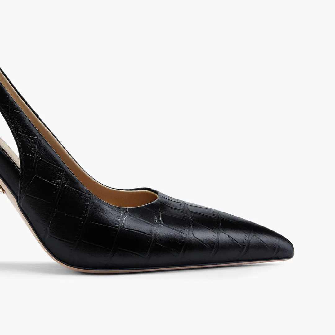 *GISELLE BLACK CROC - animal print slingback