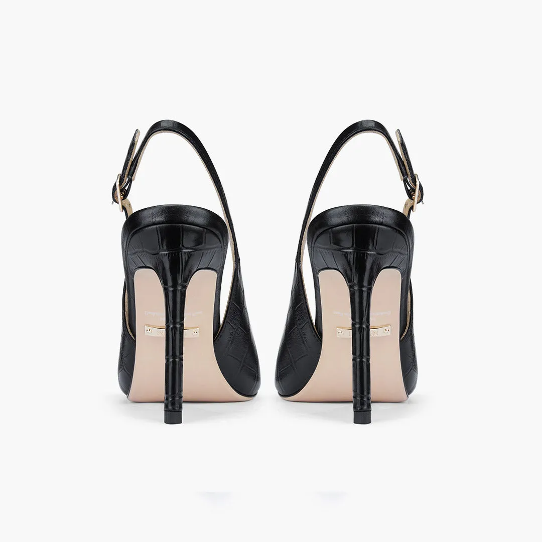*GISELLE BLACK CROC - animal print slingback